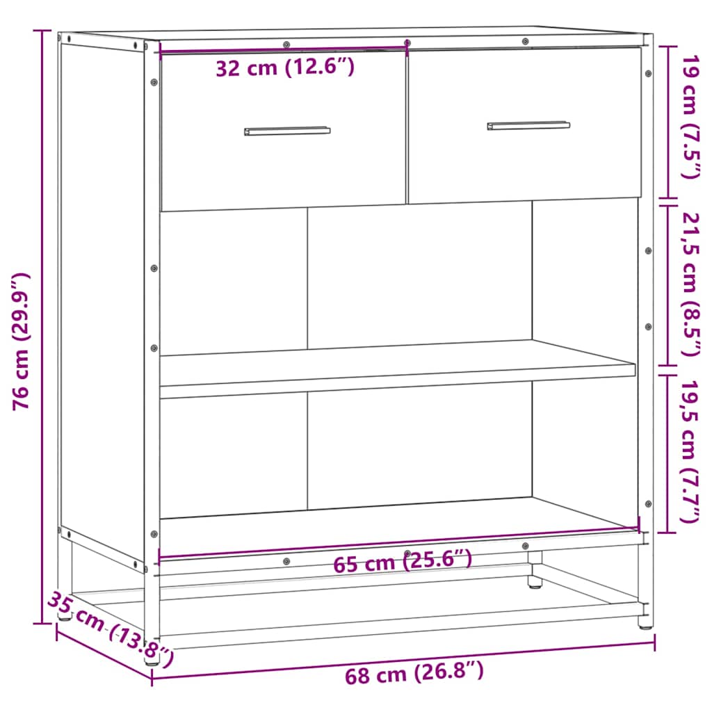 skuffeskab 68x35x76 cm konstrueret træ sort