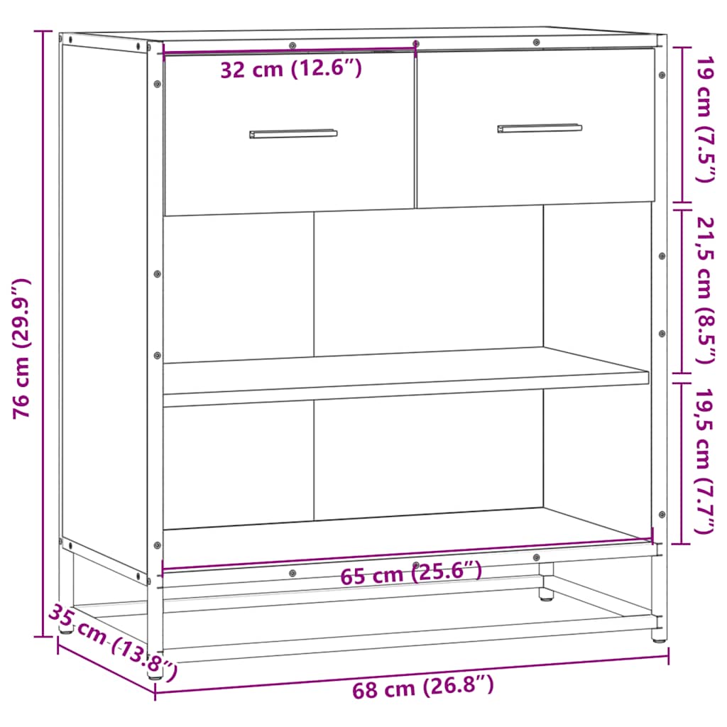 skab 68x35x76 cm konstrueret træ sonoma-eg
