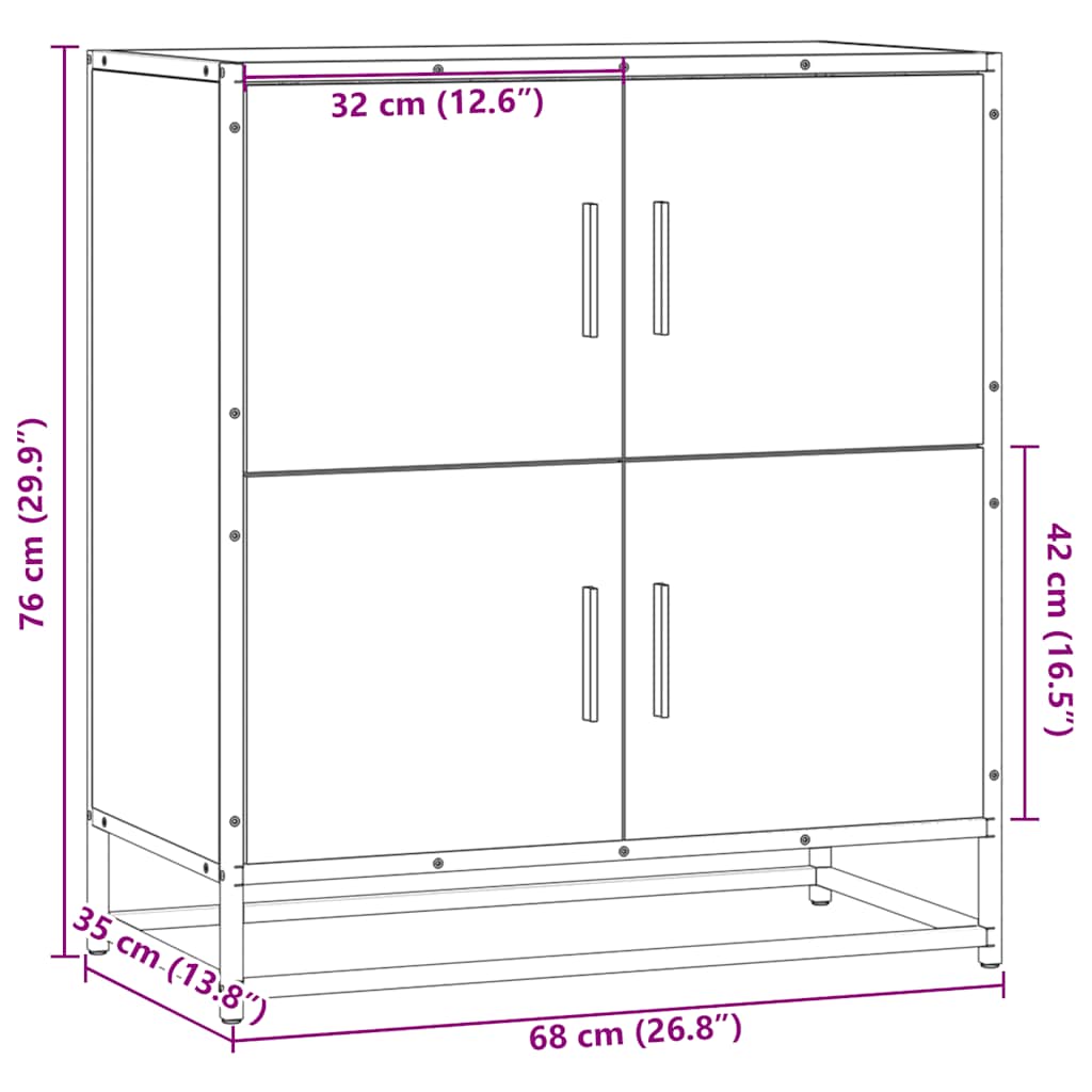 skuffeskab 68x35x76 cm konstrueret træ brun egetræsfarve