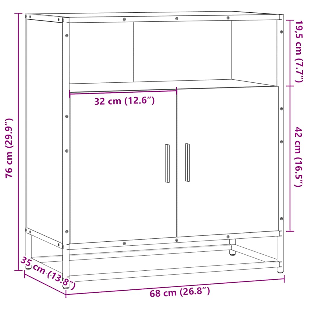 skab 62x35x76 cm konstrueret træ sonoma-eg