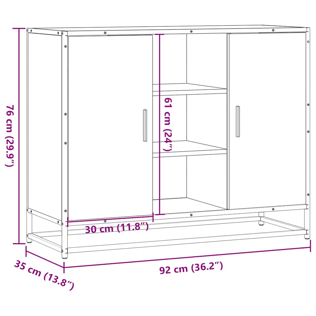 skænk 92x35x76 cm konstrueret træ grå sonoma-eg