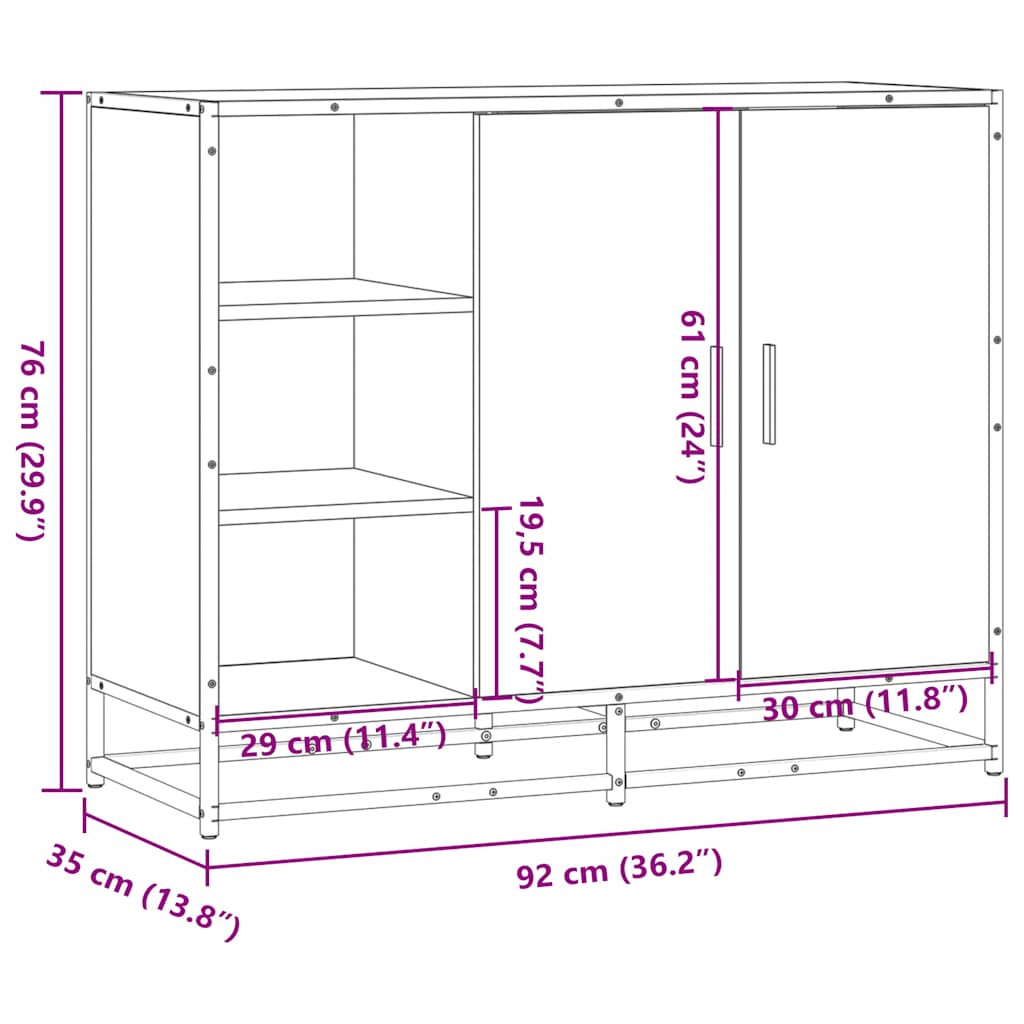 skab 92x35x76 cm konstrueret træ røget egetræsfarve
