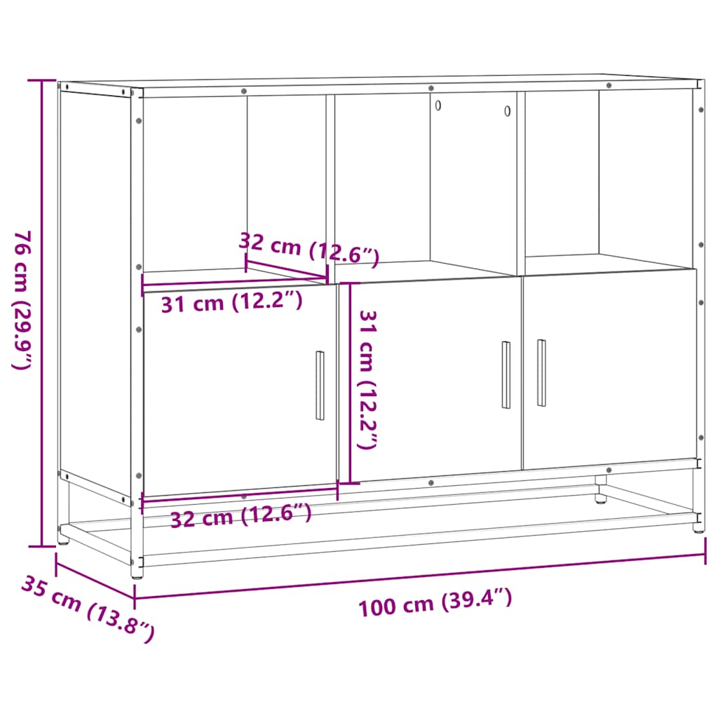 skab 100x35x76 cm konstrueret træ sort