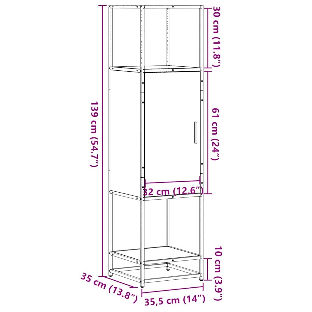 skab 35,5x35x139 cm konstrueret træ grå sonoma-eg og metal