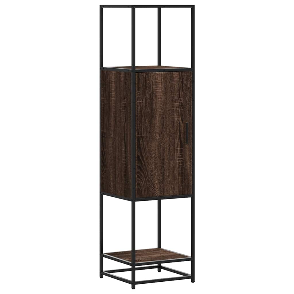 skab brun egetræ 35,5x35x139 cm konstrueret træ og metal