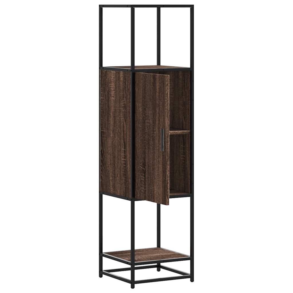 skab brun egetræ 35,5x35x139 cm konstrueret træ og metal