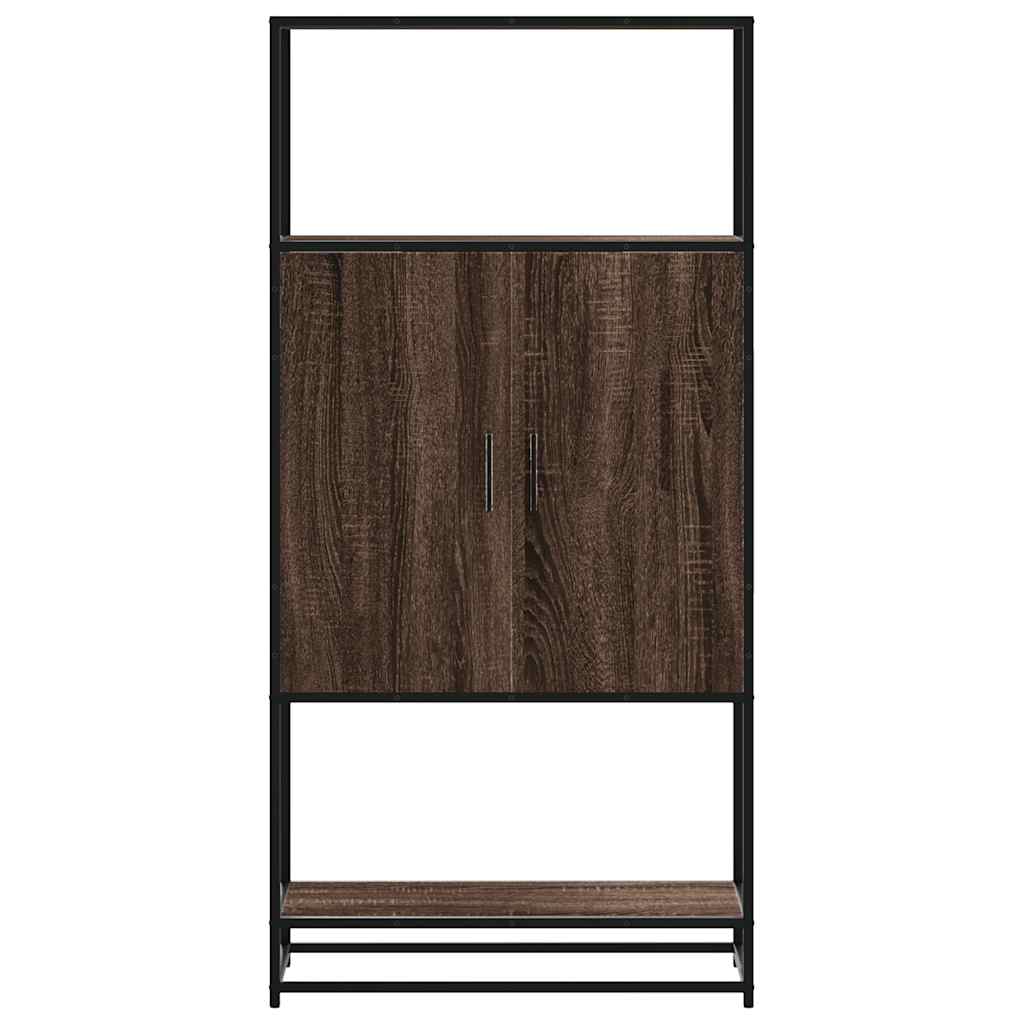 skab brun egetræ 68x35x139 cm konstrueret træ og metal