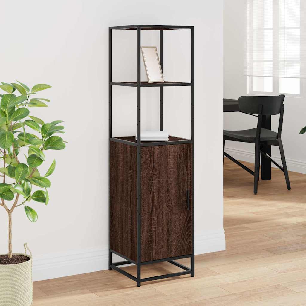 skab brun egetræ 35,5x35x139 cm konstrueret træ og metal