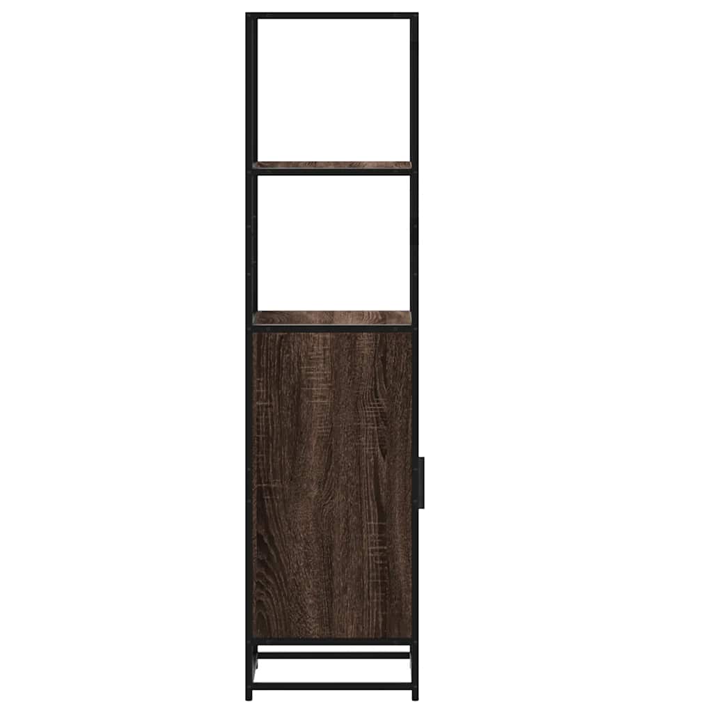 skab brun egetræ 35,5x35x139 cm konstrueret træ og metal