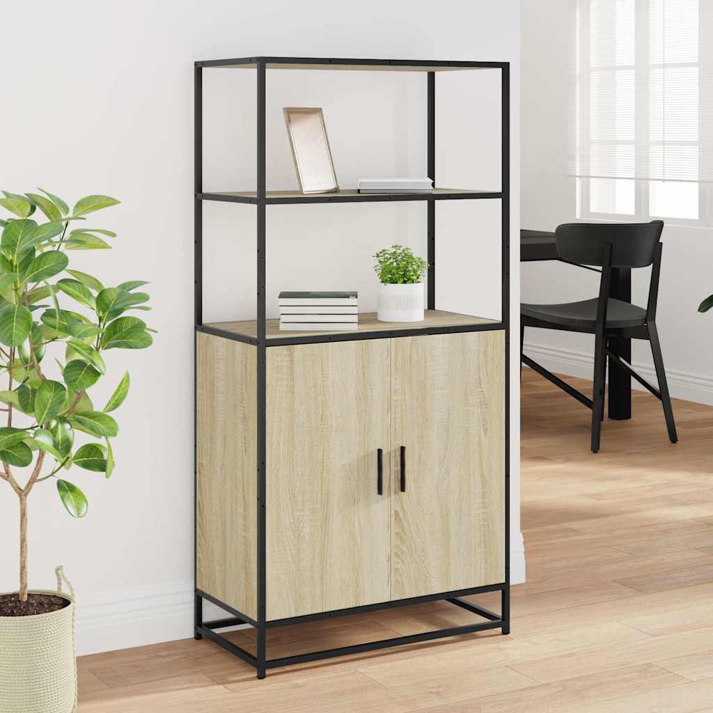 skab sonoma-eg 68x35x139 cm konstrueret træ og metal