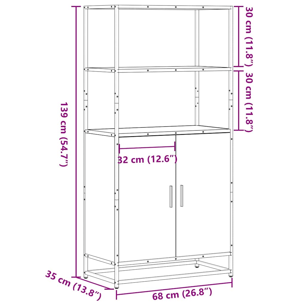 skab sonoma-eg 68x35x139 cm konstrueret træ og metal