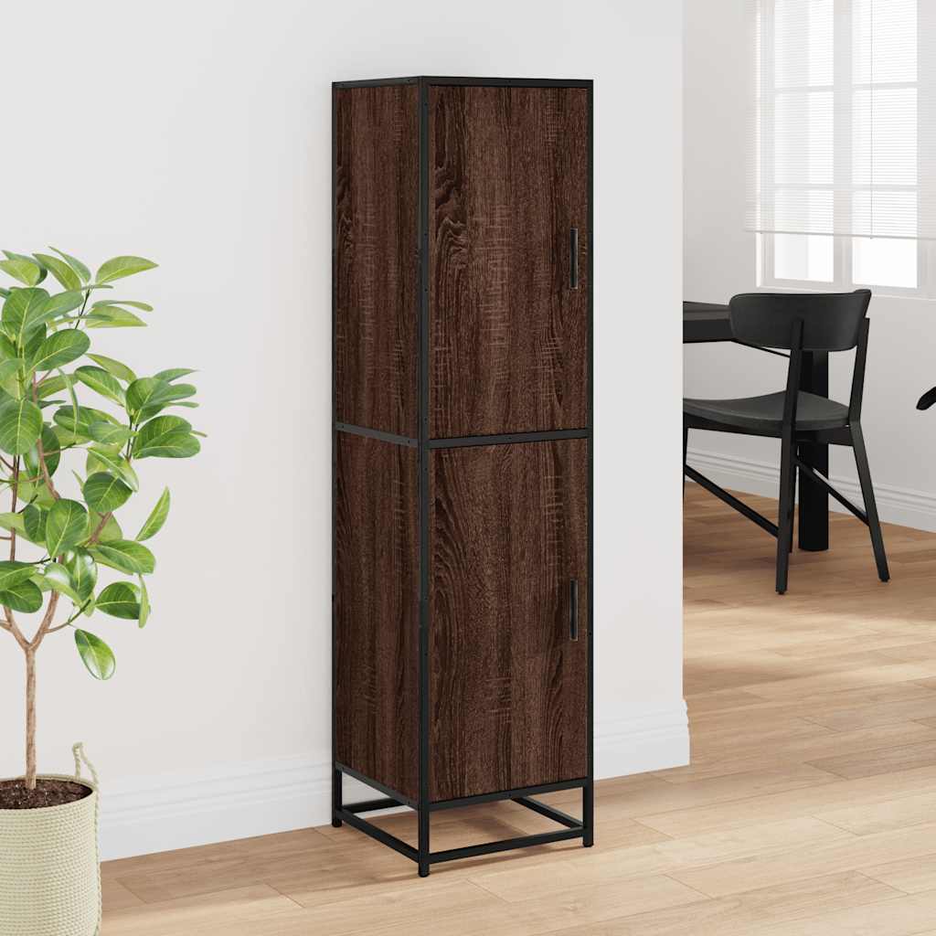 skab brun egetræ 35,5x35x139 cm konstrueret træ og metal