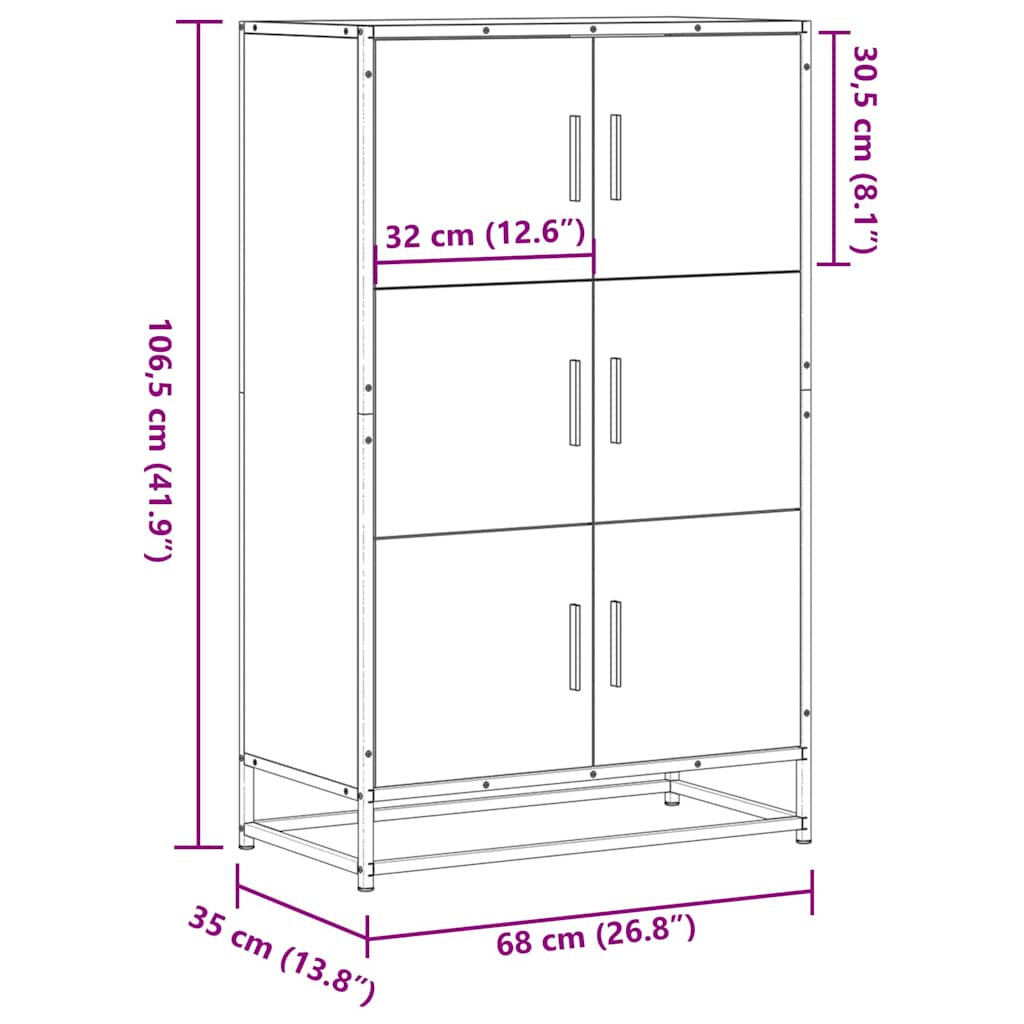 skab 68x35x106,5 cm konstrueret træ og metal sort