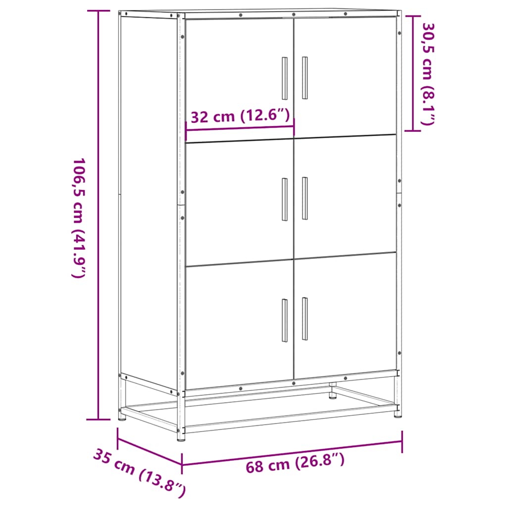 skab 68x35x106,5 cm konstrueret træ og metal sonoma-eg