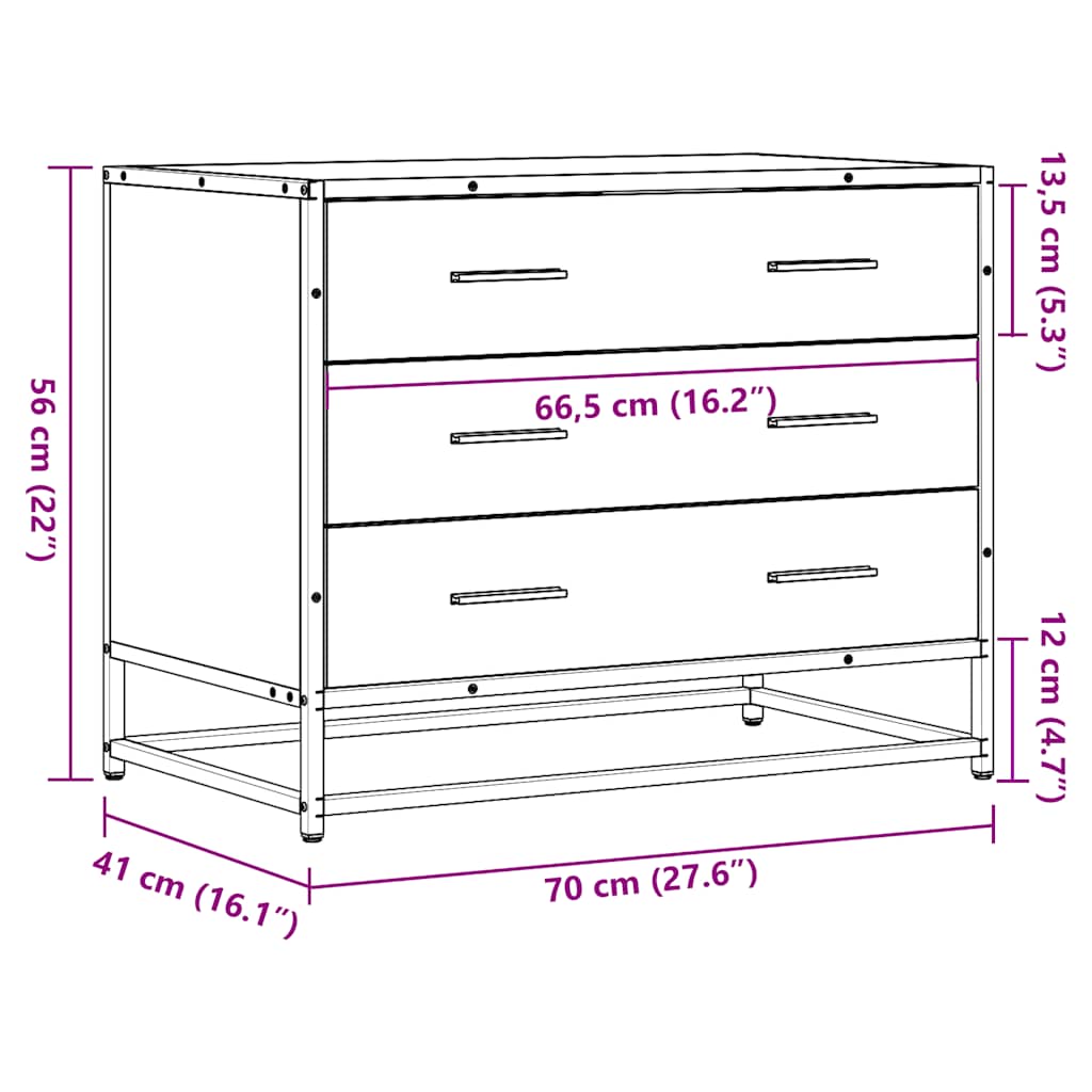 kommode 70x41x56 cm konstrueret træ grå sonoma-eg