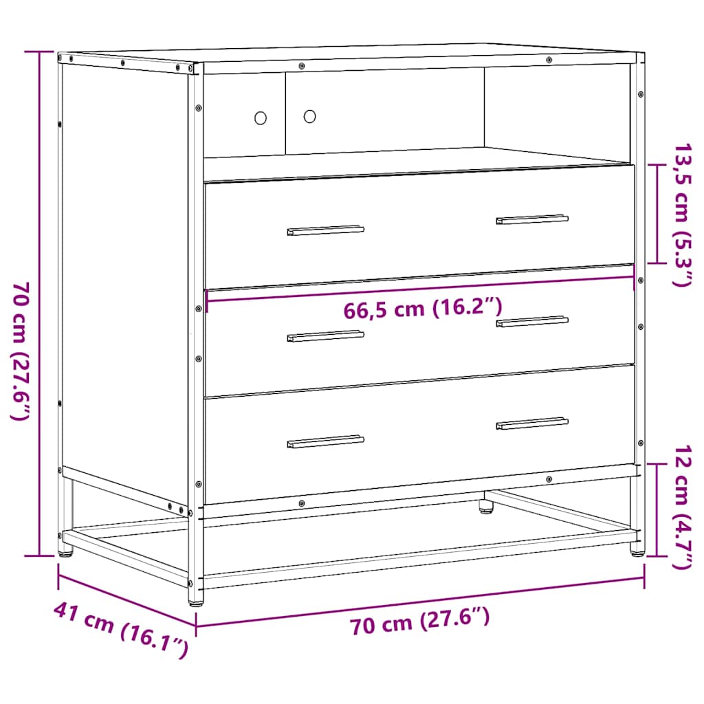 kommode 70x41x70 cm konstrueret træ grå sonoma-eg
