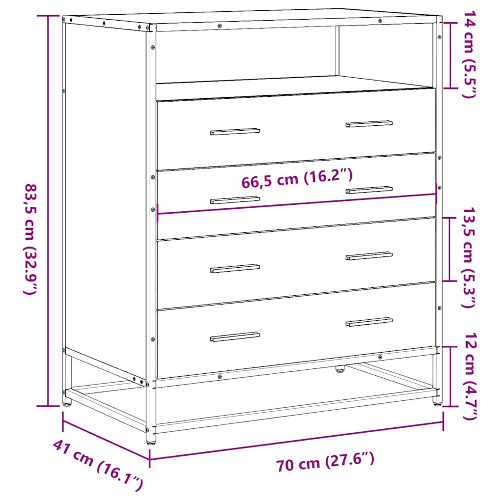 skuffeskab 70x41x83,5 cm konstrueret træ sonoma-egetræsfarvet