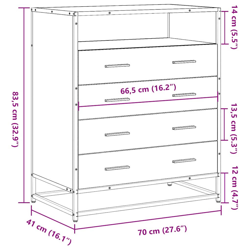 kommode 70x41x83,5 cm konstrueret træ grå sonoma-eg