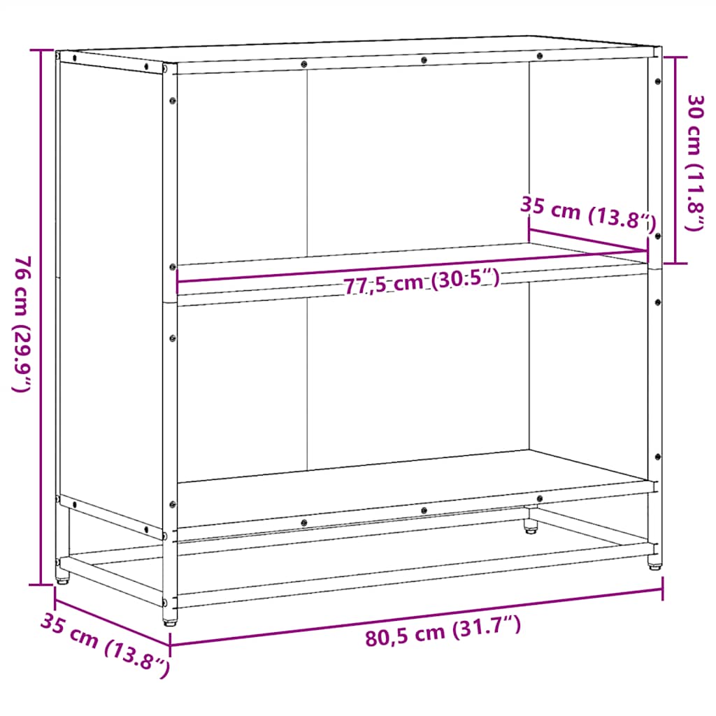 bogskab 80,5x35x76 cm konstrueret træ sort