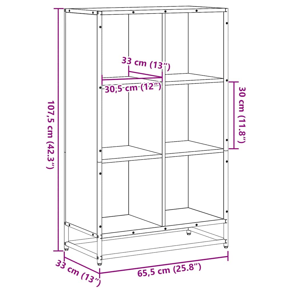 bogskab 65,5x33x107,5 cm konstrueret træ sort