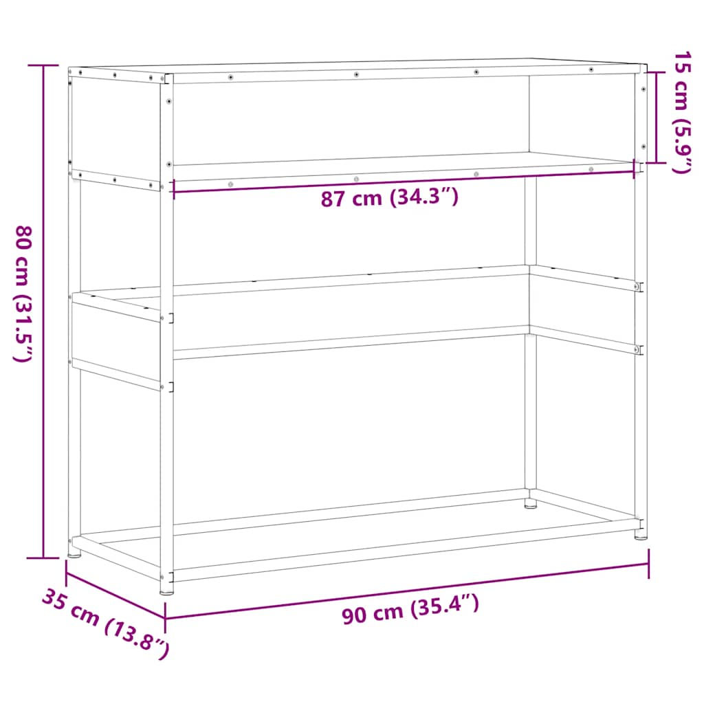 konsolbord 90x35x80 cm konstrueret træ brun egetræsfarve