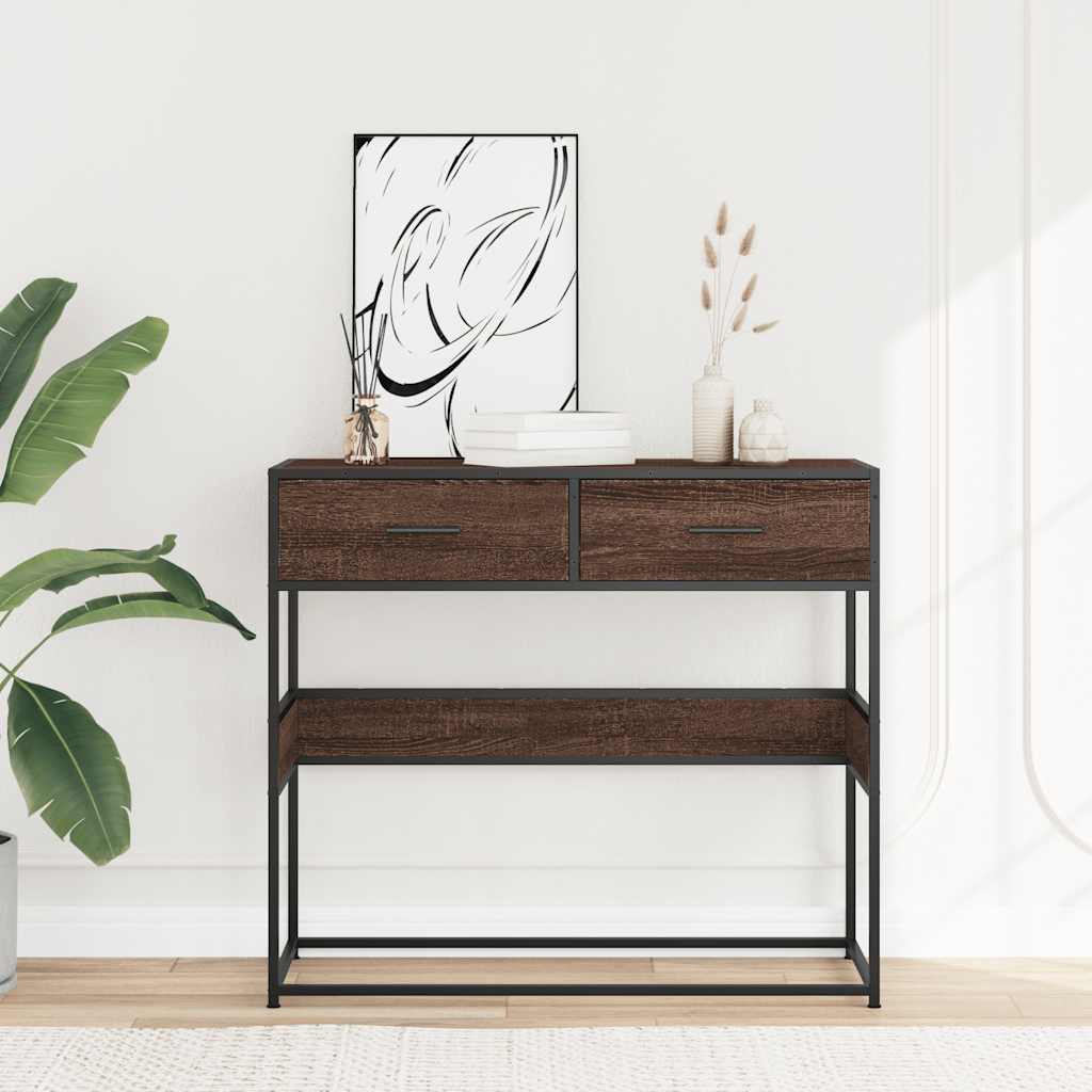 konsolbord 90x35x80 cm konstrueret træ brun egetræsfarve