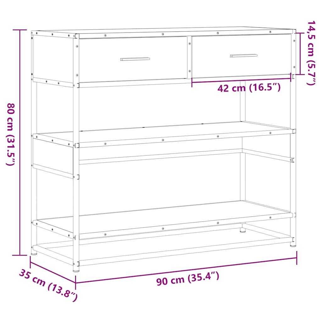 konsolbord 90x35x80 cm konstrueret træ sonoma-eg