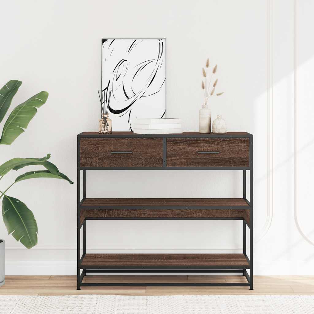 konsolbord 90x35x80 cm konstrueret træ brun egetræsfarve