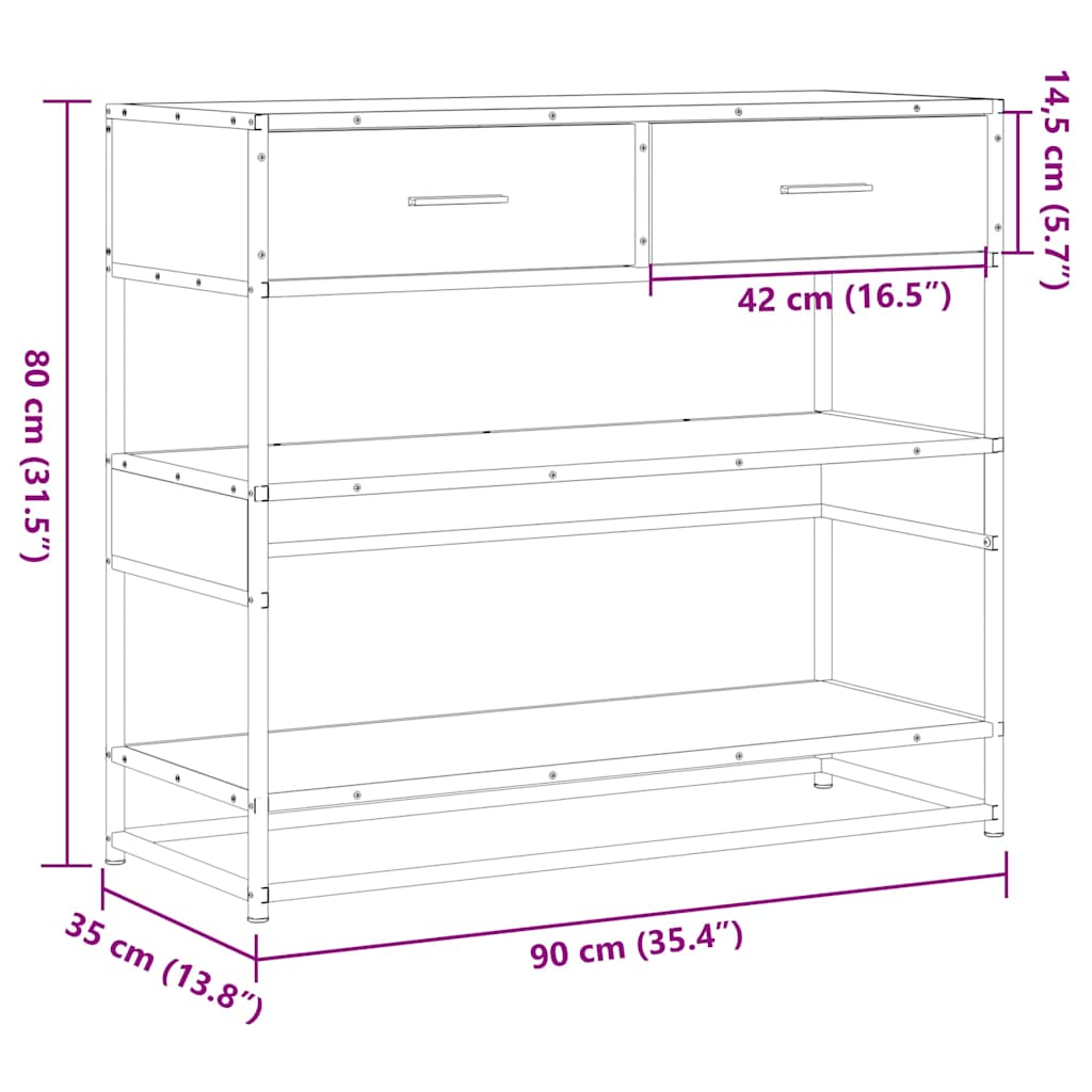 konsolbord 90x35x80 cm konstrueret træ brun egetræsfarve