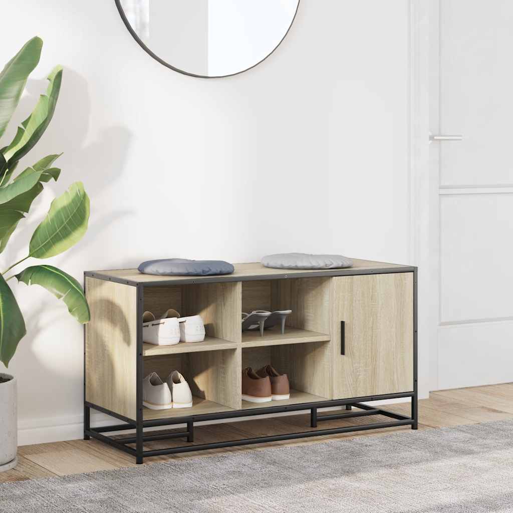 skobænk 100x40x53,5 cm konstrueret træ og metal sonoma-eg