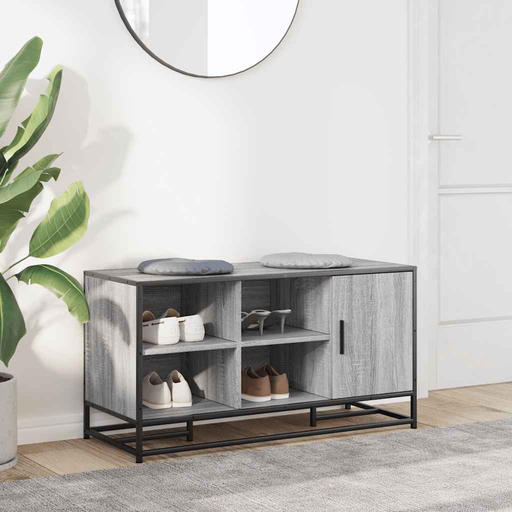 skobænk 100x40x53,5 cm konstrueret træ og metal grå sonoma-eg