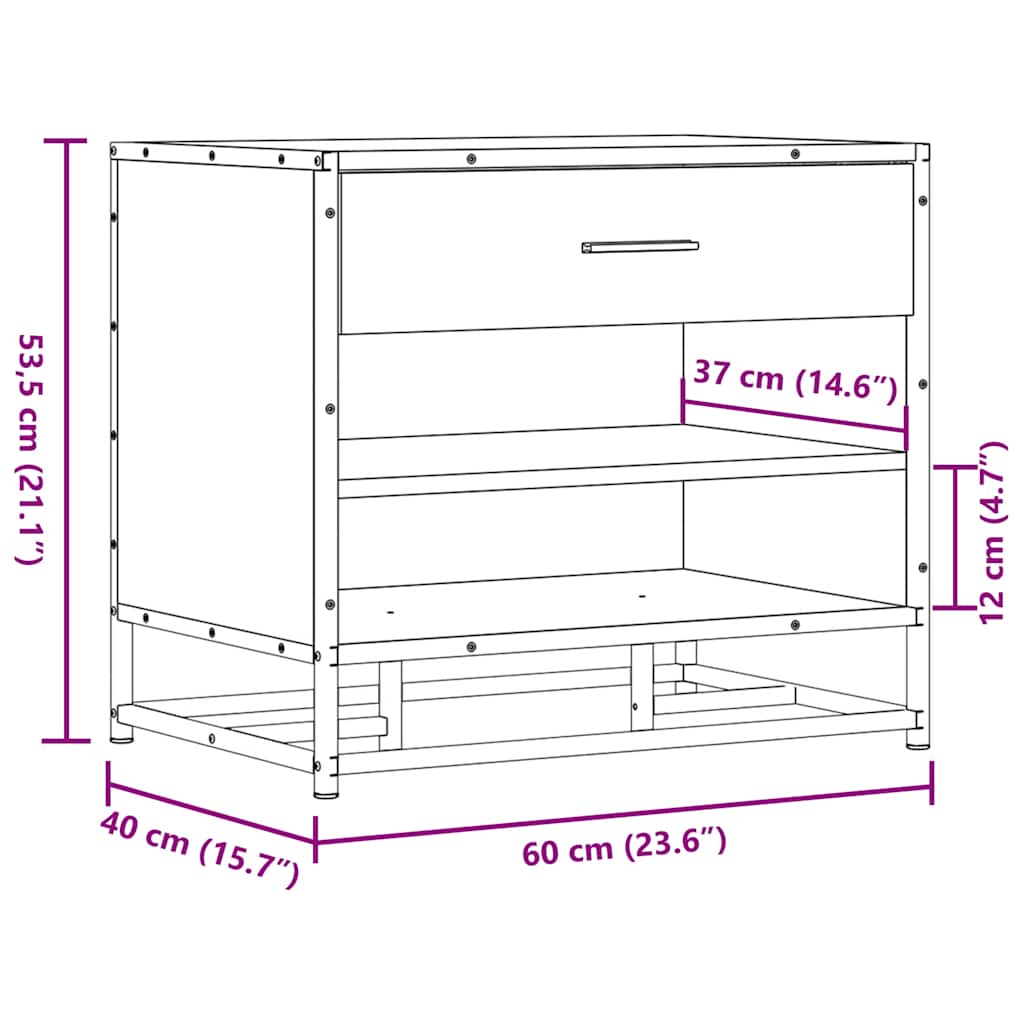 skobænk 60x40x53,5 cm konstrueret træ og metal sonoma-eg