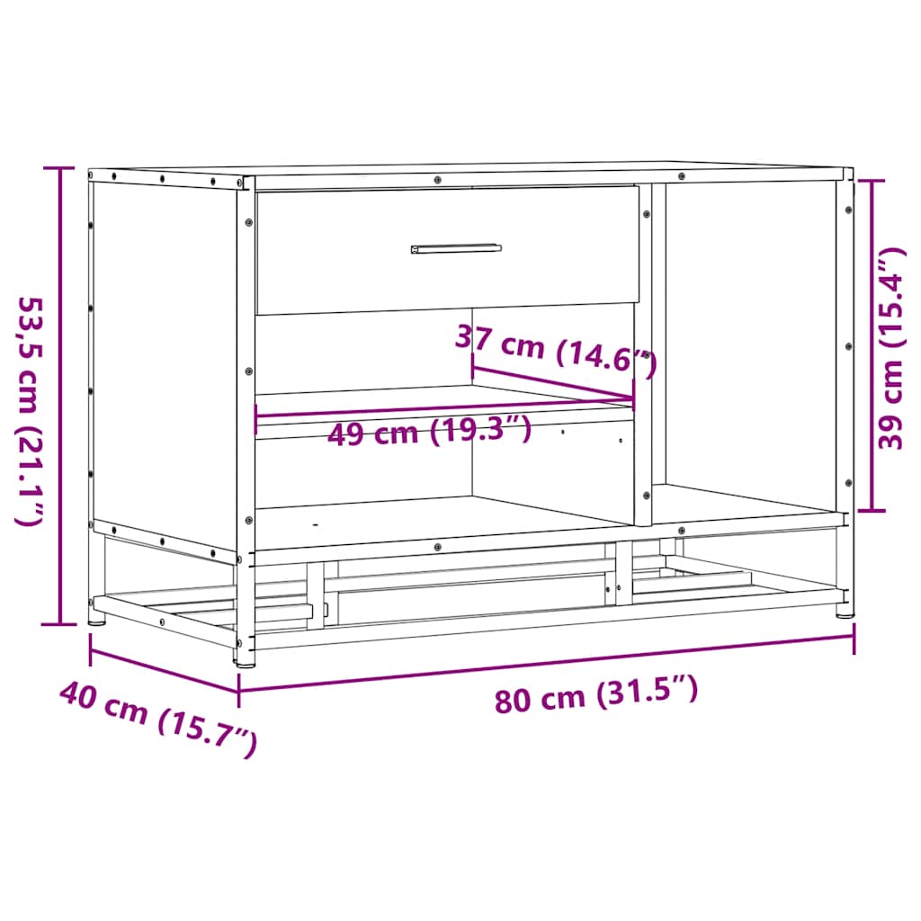 skobænk 80x40x53,5 cm konstrueret træ og metal sort