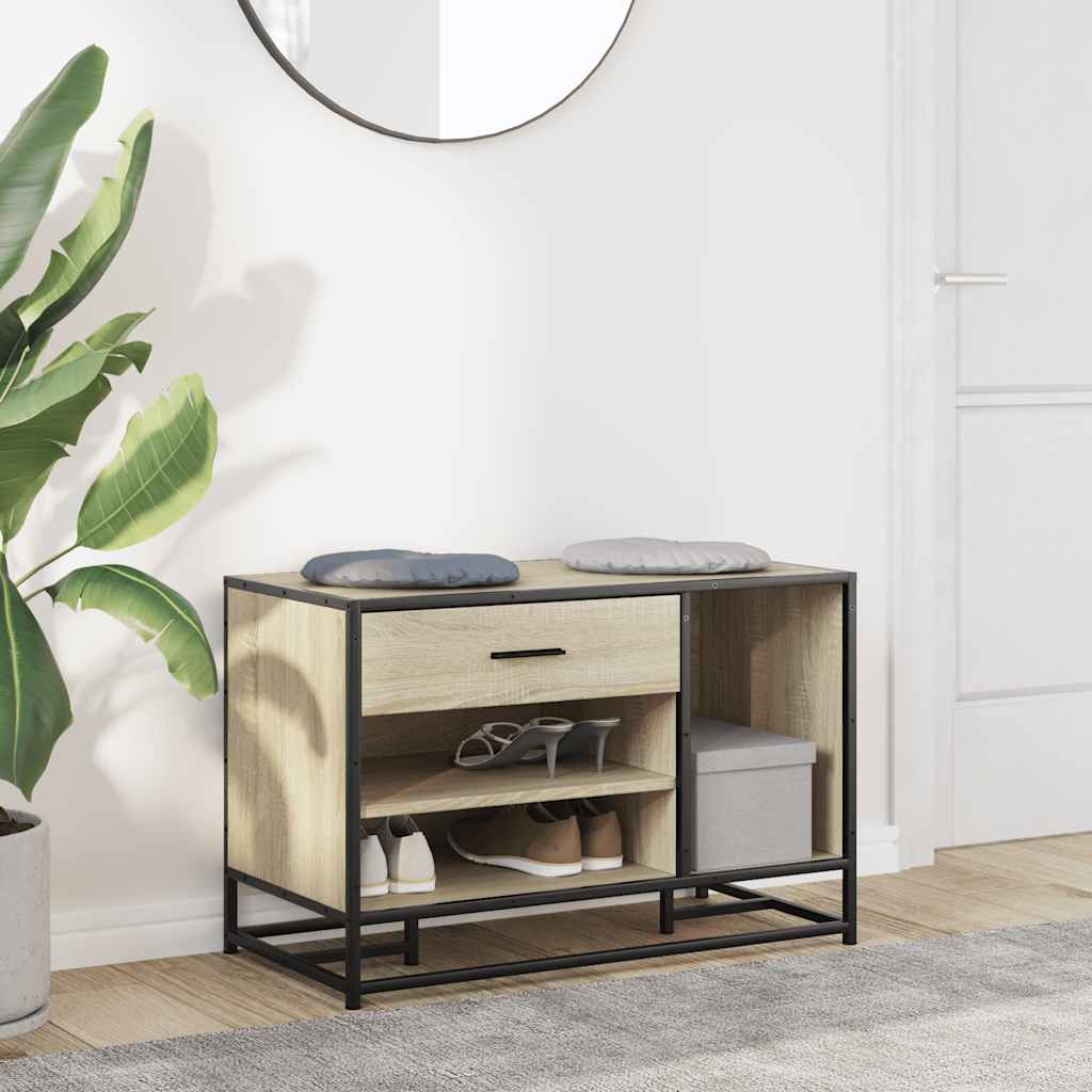 skobænk 80x40x53,5 cm konstrueret træ og metal sonoma-eg