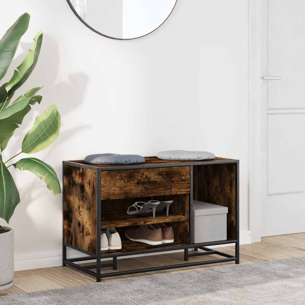 skobænk 80x40x53,5 cm konstrueret træ metal røget egetræsfarve