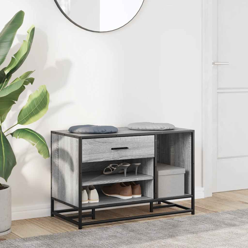 skobænk 80x40x53,5 cm konstrueret træ og metal grå sonoma-eg