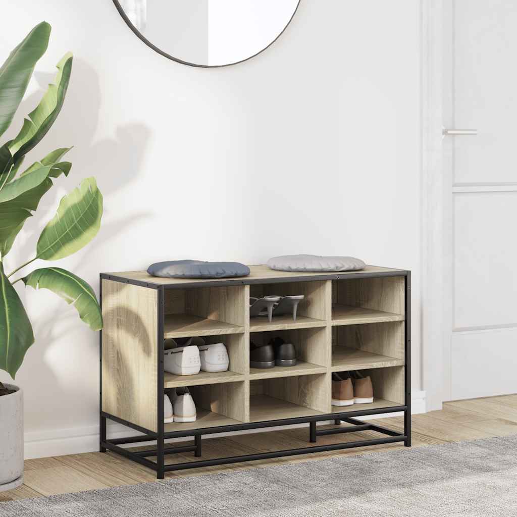 skobænk 84x40x53,5 cm konstrueret træ og metal sonoma-eg