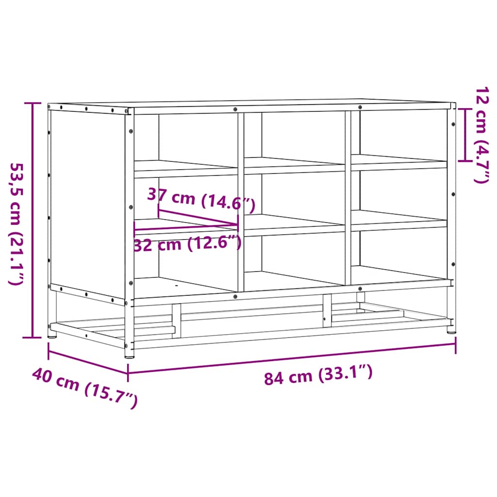 skobænk 84x40x53,5 cm konstrueret træ metal røget egetræsfarve
