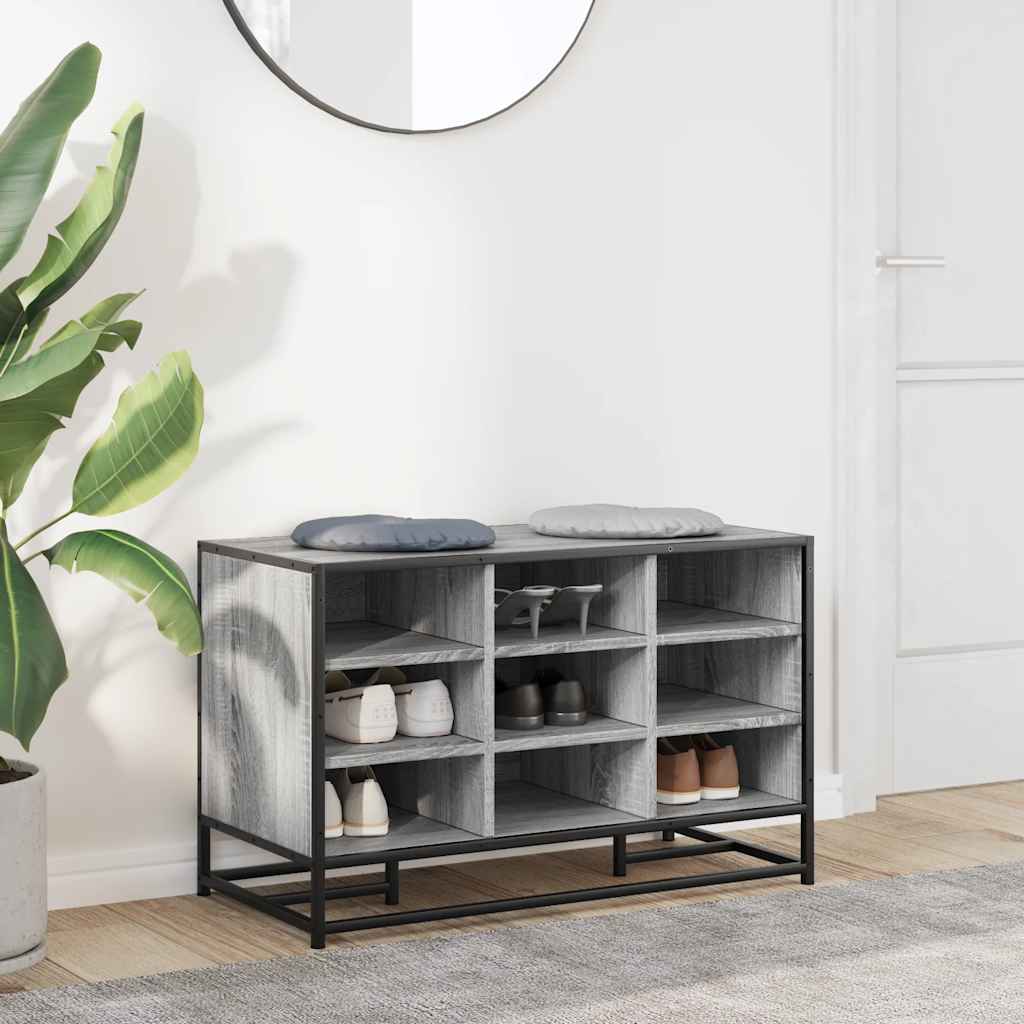 skobænk 84x40x53,5 cm konstrueret træ og metal grå sonoma-eg