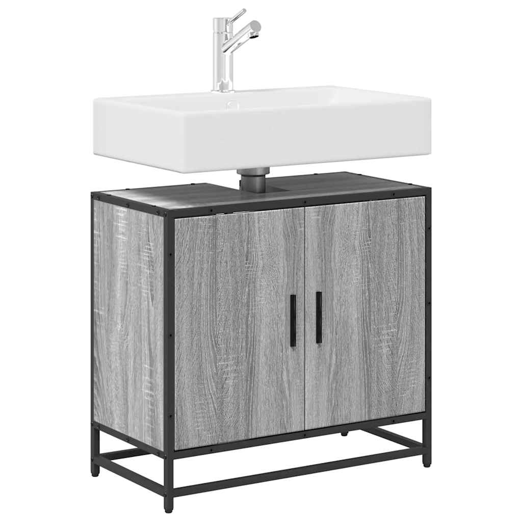 skab til håndvask til badeværelse 65x33x60 cm grå sonoma-eg