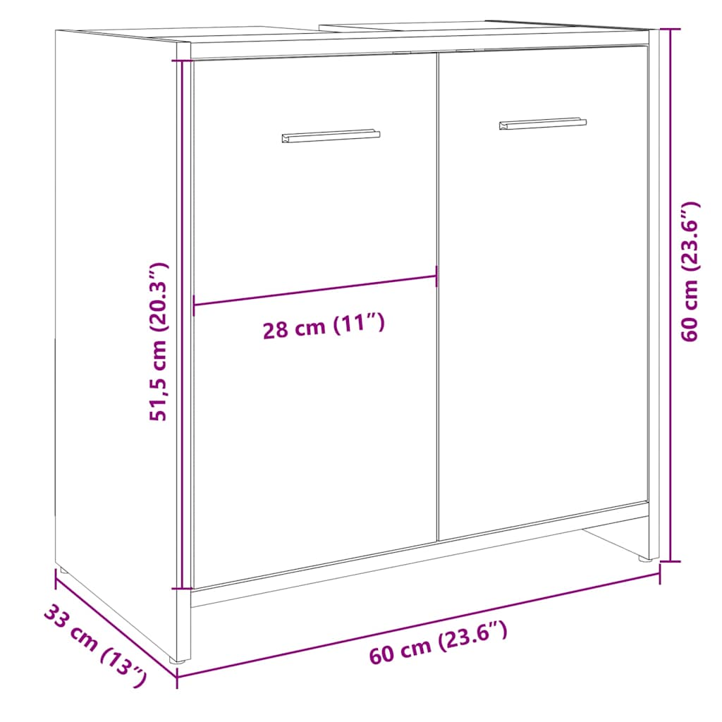 underskab til håndvask 60x33x60 cm konstrueret træ sonoma-eg