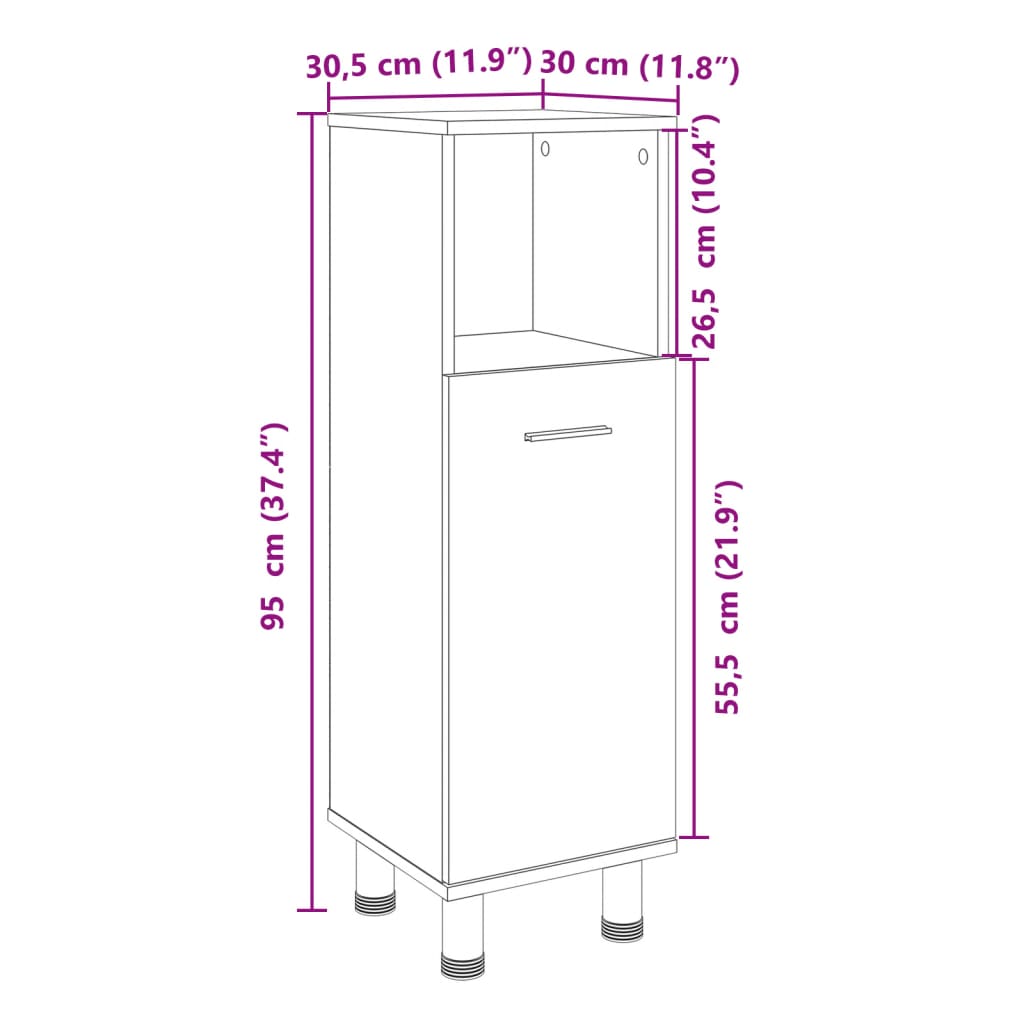 badeværelsesskab 30,5x30x95 cm konstrueret træ sonoma-eg
