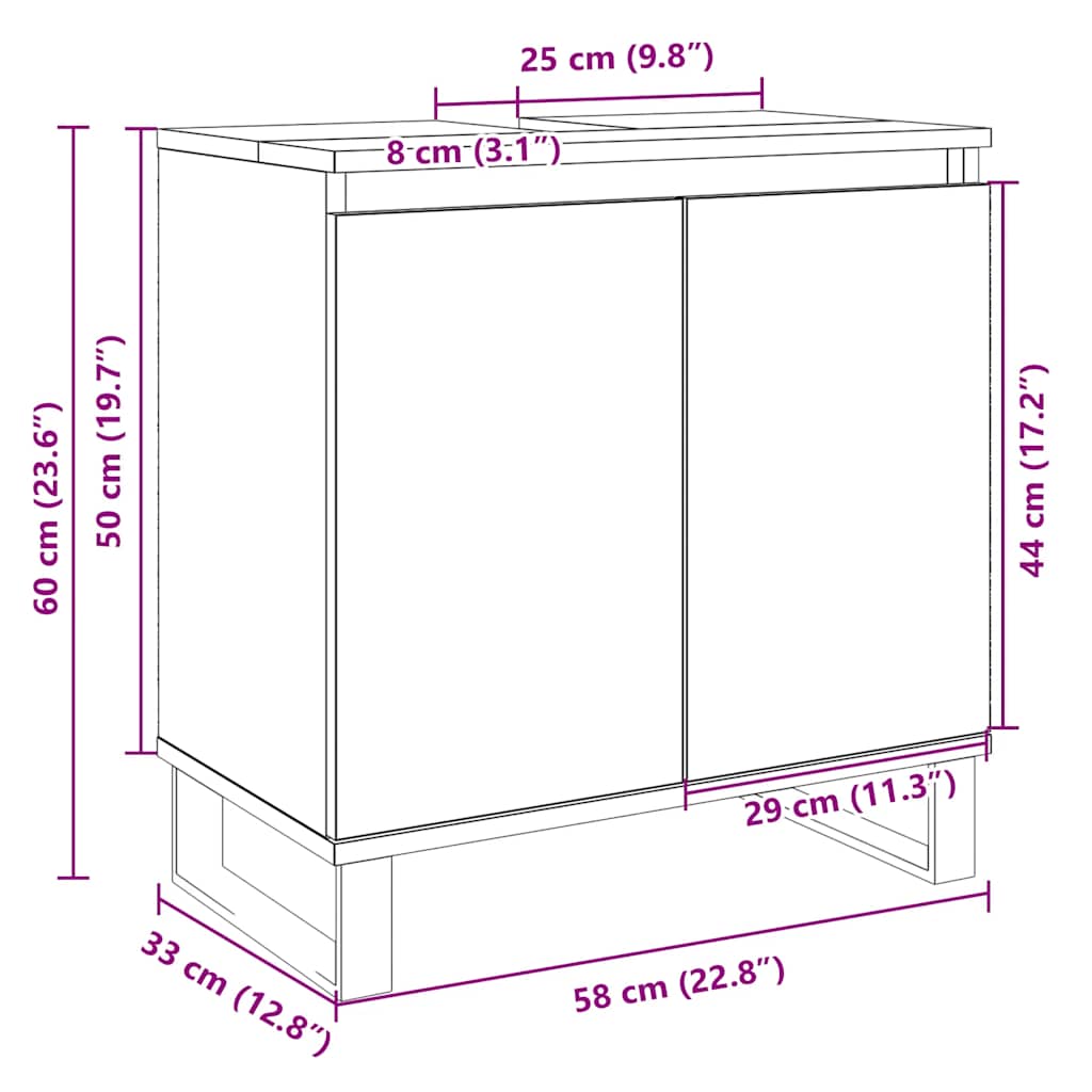 badeværelsesskab 58x33x60 cm konstrueret træ sonoma-eg