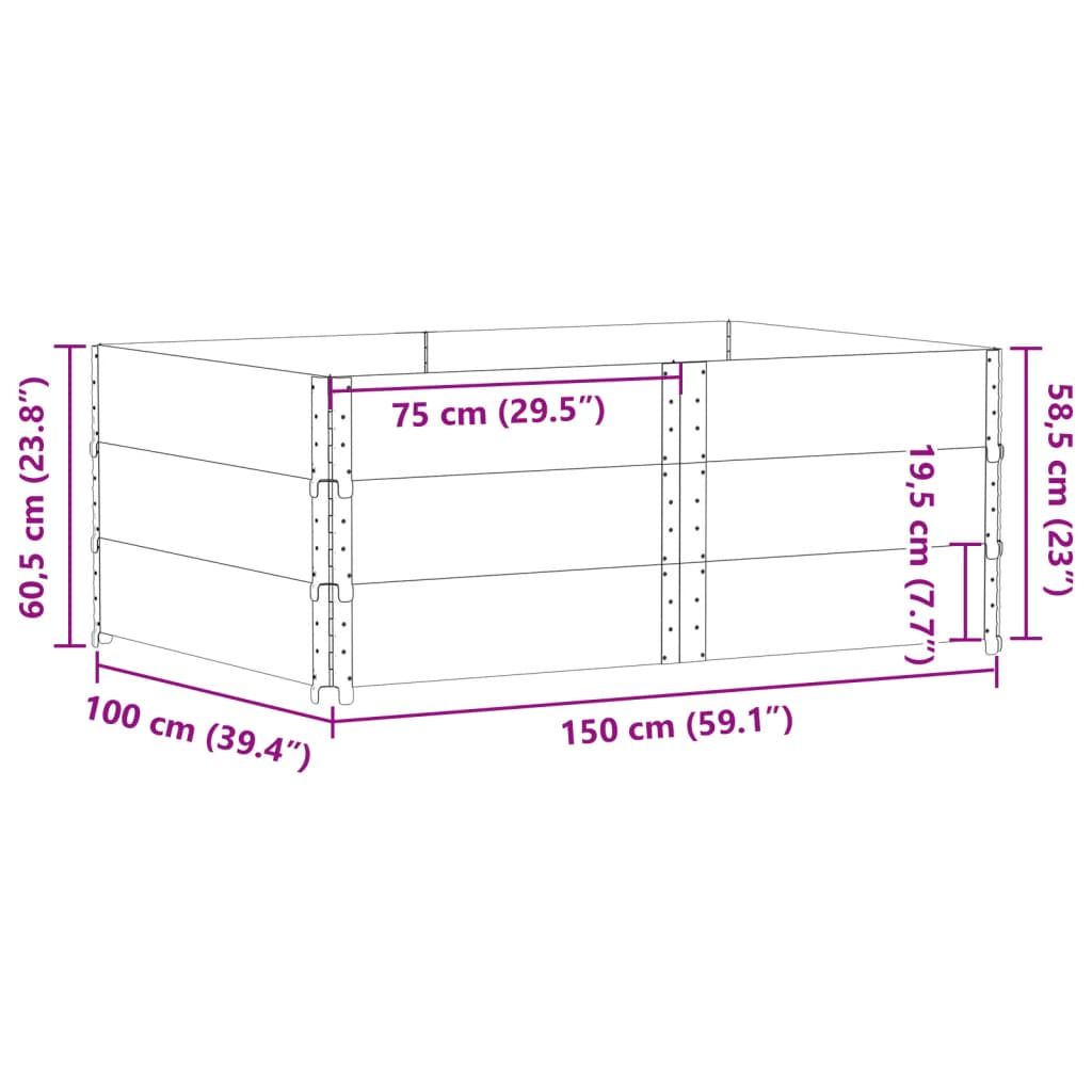 pallerammer 3 stk. 150x100 cm massivt fyrretræ
