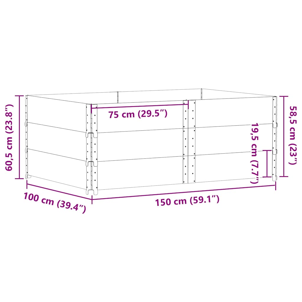 pallerammer 3 stk. 150x100 cm massivt fyrretræ sort