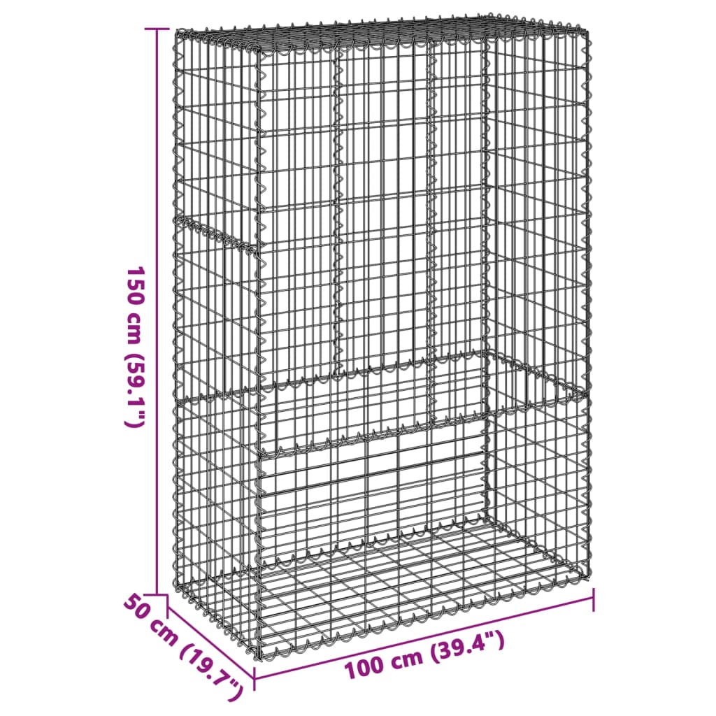 gabionkurv med cover 100x50x150 cm galvaniseret jern