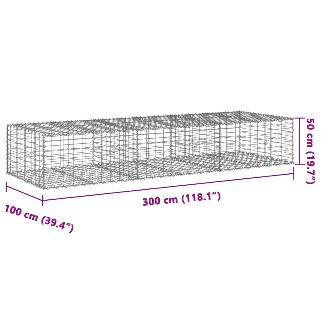 gabionkurv med cover 300x100x50 cm galvaniseret jern