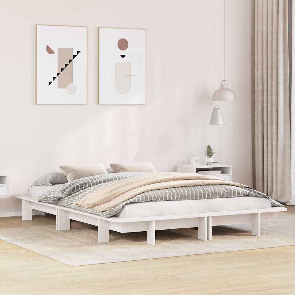 sengeramme uden madras 150x200 cm massivt fyrretræ hvid