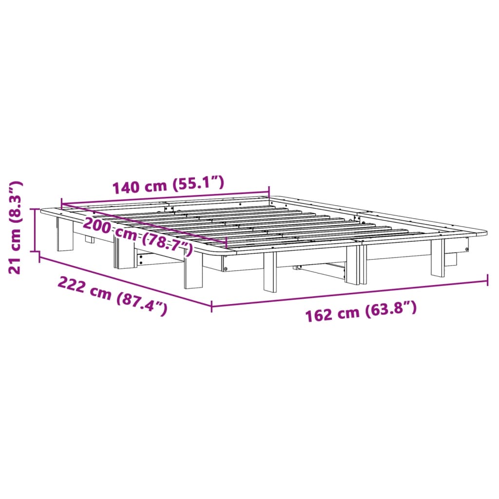 sengeramme uden madras 140x200 cm massivt fyrretræ hvid