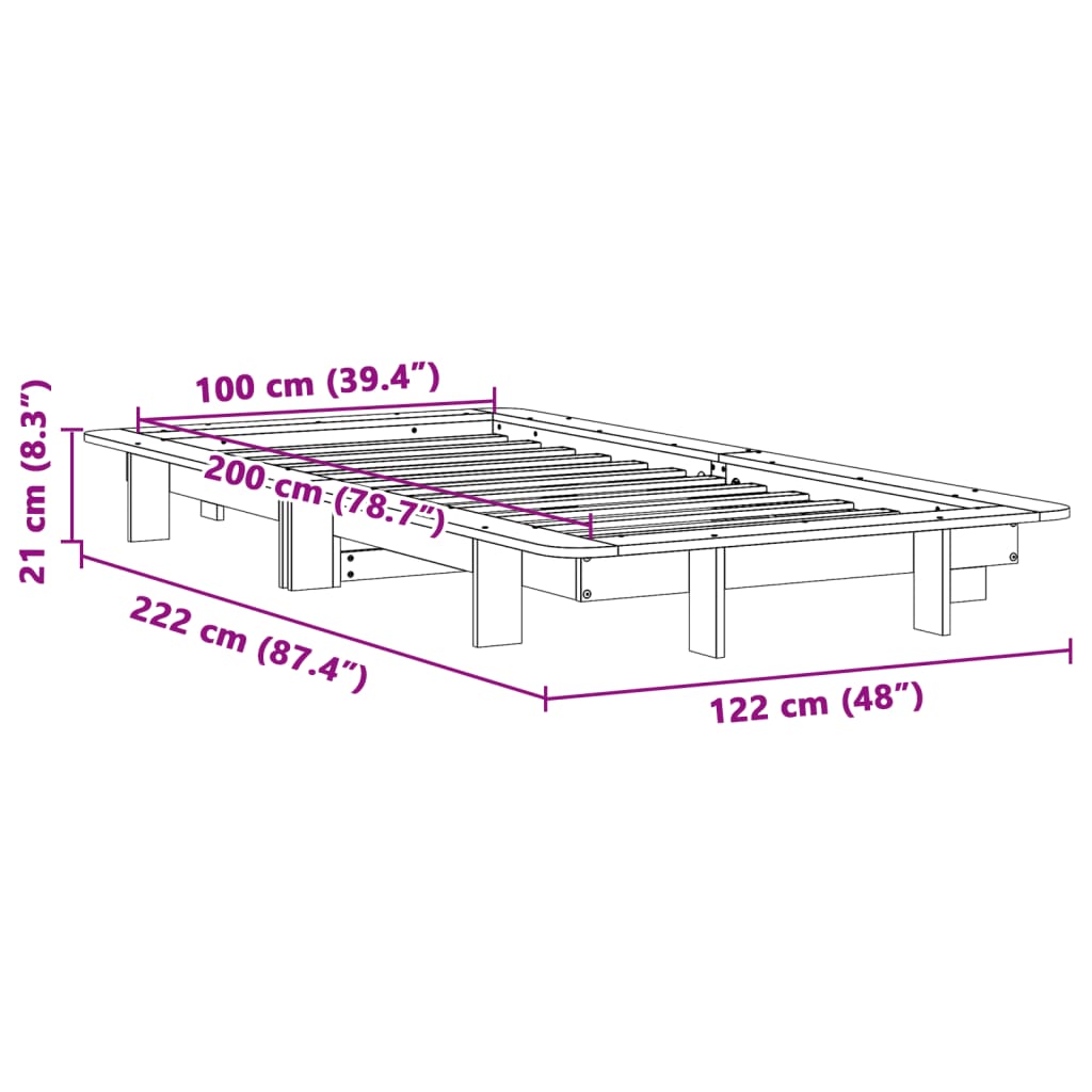 sengeramme uden madras 100x200 cm massivt fyrretræ